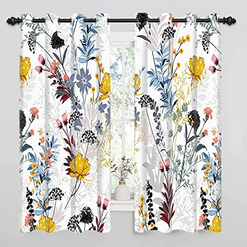 Uiiooazy Rideaux Boho, Rideaux Occultant Fleuris Jaune Rose Rideaux Thermique et Phonique Isolants Anti Froid Chaleur Rideaux à Oeillets pour Chambre Fenêtre Salon Cuisine, Lot de 2, 140Lx225Hcm