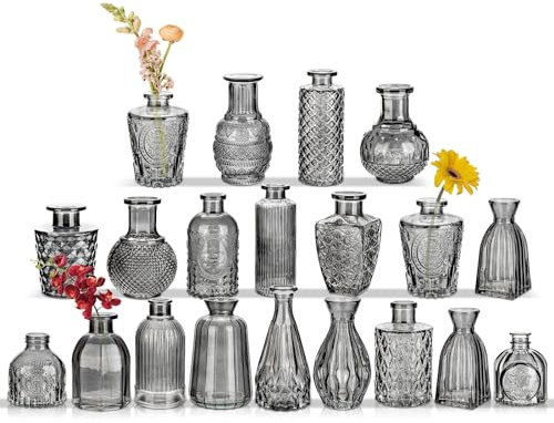 20er-Set Kleine Vasen Kleine Glasvase Vintage Deko Vasen Set Blumendekoration für Tischdeko Mittelstücke, Hochzeitsdekorationen, Blumen Deko Wohnzimmer Bad Muttertagsgeschenk, Transparent