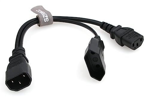 SZRMCC C14 auf C13 + Europa EU 2-polige Buchse Y Splliter Netzkabel IEC C14 Stecker auf IEC C13 & CEE7/16 2 Pin Buchse Adapter Verlängerungskabel für USV PDU-Monitor