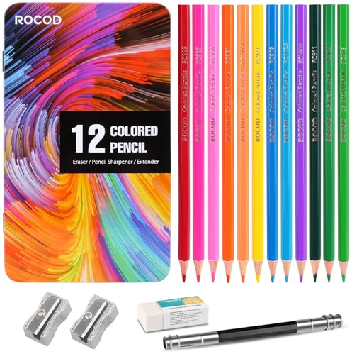 ROCOD 12-Color Colored pencils Professional coloring pencils for Adults Art color drawing pencil set.