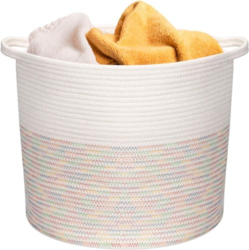 COSYLAND Korb für Decken - Aufbewahrungskorb Kinder - Korb Aufbewahrung Geflochten - Körbe Aufbewahrung - Storage Basket für Kinderzimmer 38x38x35.5cm (Bonbon)