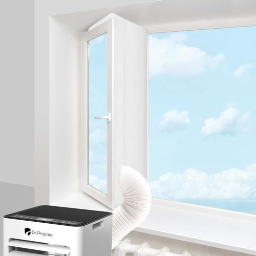 DR.PREPARE Window Seal Kit for Portable Air Conditioner, 157'' (4m), with 315'' (8m) Adhesive Tape, Zipper & Water Resistant Design, Casement Window Vent Kit for Portable AC