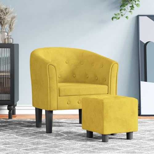 CKioict Gaming Stuhl Sessel Wohnzimmer Cocktailsessel Clubsessel mit Fußhocker Gelb SamtGeeignet für Büro, Schlafzimmer, Arbeitszimmer