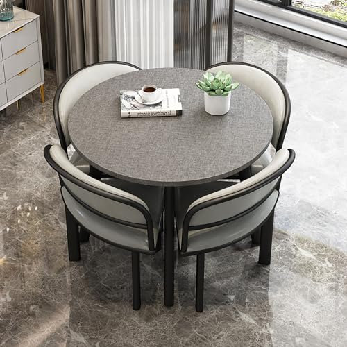 Runder Esstisch Mit 4 Stühlen, Empfang Tisch Und Stuhl-Set, Kombination Aus Wohnzimmertisch Und Stuhl, Café-Freizeittisch Mit Stühlen, Platzsparende Möbel, Für Café, Büroempfang, Bibliothek ( Color :
