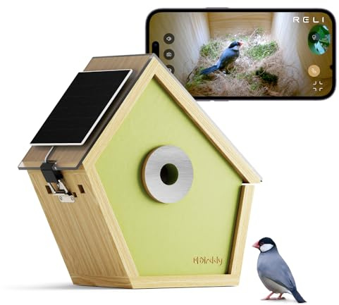 RELI- Casa para pájaros inteligente original Birddy® con cámara, nido para pájaros con cámara solar con reconocimiento de IA, fotografía con lapso de tiempo, caja nido para pájaros con WiFi para exter