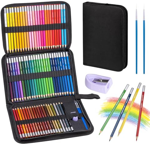 Carehabi Set di 72 matite colorate, mine colorate di alta qualità con nucleo morbido con tasca con cerniera portatile, set di matite ideali per artisti esperti, bambini, professionisti e artisti di