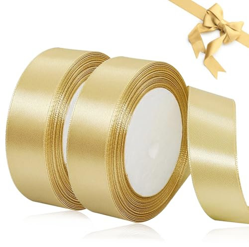 Soodyoow 44 Meters Satinband Gold 20mm Breit, Schleifenband für Taufe, Geburtstag, Deko, Geschenkverpackung und Hochzeitsdekoration