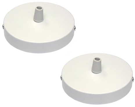 2 Pack White Metal 100mm Ceiling Rose Pendant Light Cover Plate Canopy Kit | Modern Industrial 25mm Height Decorative Ceiling Canopy With Accessories | For Kitchen Dining Room Living Room Lighting UK