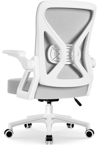 Airchros Bürostuhl Ergonomisch, Schreibtischstuhl mit Hochklappbaren Armlehnen, Einstellbarer Lendenstütze, Höhenverstellbarer Chefsessel Drehstuhl, Bürostuhl mit Wippfunktion bis 125°, Grau
