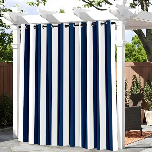 Hiseng Tende da Esterno con Anelli, 1 Pezzi Strisce Tende da Sole Tenda Oscurante Impermeabile Tenda per Esterni per Giardino Cortile Balcone Protezione Solare Privacy (180x213cm,Blu Bianco)