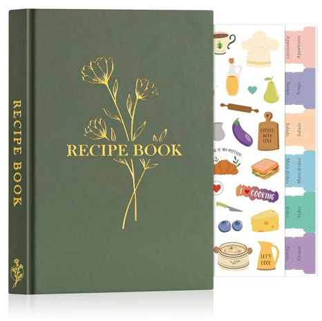 Lanpn Libro di Ricette Il Mio Ricettario A5 in Pelle, Quaderno per Ricette da Scrivere, Recipe Cook Journal Book to Write in Your own Recipes, Libri di Cucina Cooker Girl Libro, Verde, Inglese