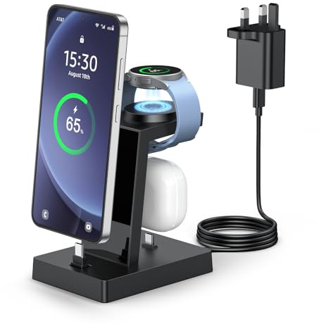Fast Charging Station for Samsung - NANAMI Triple Charger Stand with 30W USB C Charger for Galaxy Watch Buds S26 S25 A55 A56, 3 in 1 Charging Dock for Multiple Devices with USB C Port, Not for iWatch