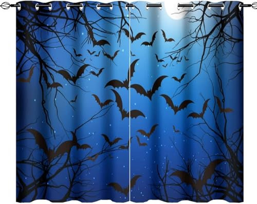 Vorhang Blickdicht Gardinen Mit Ösen - 2 Stücke 140X160 cm (B + H) Verdunklungsvorhänge 3D Halloween Muster Thermovorhang Für Kinderzimmer Wohnzimmer Schlafzimmer Weihnachtsgardinen-931186718