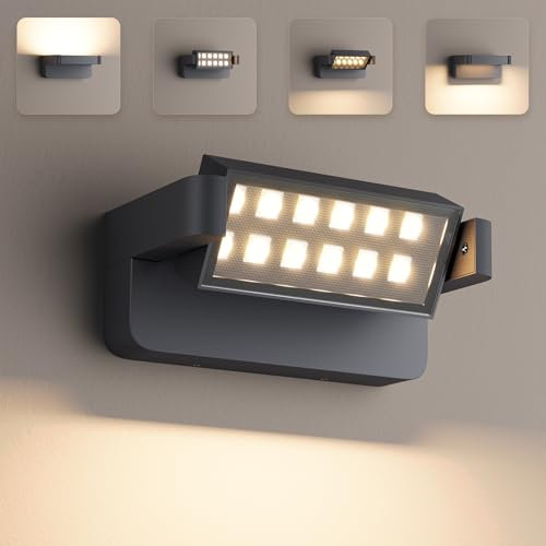 Aipsun 24W LED applique da esterno per interni, lampada da per esterni a parete con pannello orientabile a 350° Applique da esterno per garage terrazza balcone, IP65, Antracite, 1500 lumen, 3000K