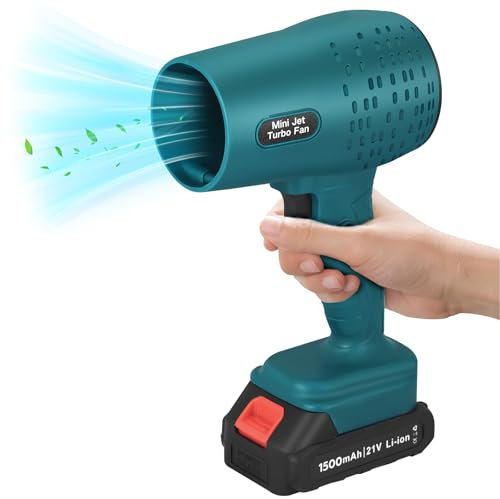 Brushless Motor Turbo Jet Blower, 800W 38000Rpm Cordless Leaf Blower with 21V 1500mAh Battery & Charger, Stepless Speed, for Car Corner Garden Cleaning Dust Leaf Snow Blowing