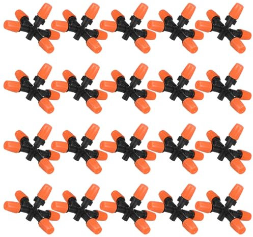 M METERXITY 20-Pack Garden Irrigation Spray Emitters, Five Head 360 Degree Adjustable Micro Drip Sprinklers for Garden Watering System, Irrigation Parts Drippers [Orange]