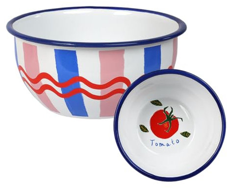 Talking Tables Bon Appetit - Cuenco esmaltado a rayas hecho a mano, diseño sumergido a mano, duradero e inastillable, plato para servir aperitivos, ensaladas, frutas, sopas, cereales, fideos ramen,