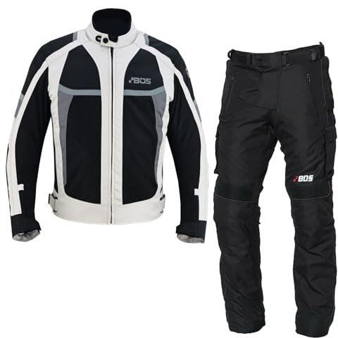BOSmoto Motorradanzug Textil mit Protektoren – Atmungsaktive und wasserdichte Motorradbekleidung für Herren,Motorrad Textil Kombi Grau,Motorrad Jacke und Hose (GRAY, S)