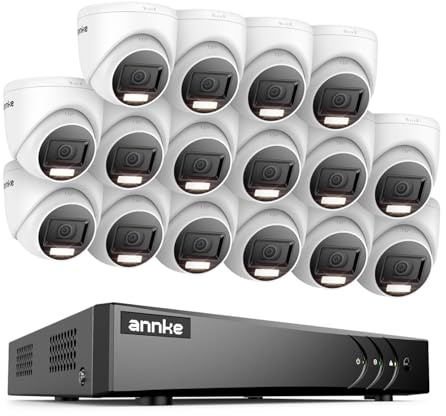 ANNKE Home Wired Camera Security System, 16CH 3K Lite H.265+ AI DVR, 16 X 1080P IP67 Weatherproof Dome Cameras with Dual Light, Human/Vehicle Detection, No HDD