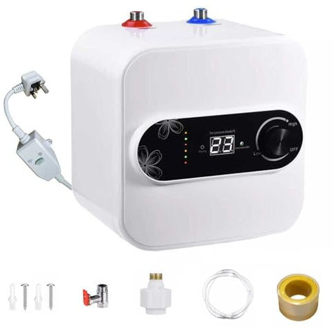 Gziztx Mini Electric Water Heater 1500W Under Sink Water Heater with 8L Water Tank, LCD Digital Display, Temperature Knob, for Kitchen and Bathroom Sinks