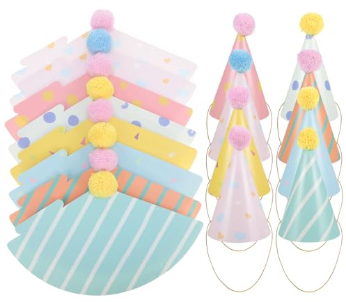 LRXIYODE 16stücke Teiliges Geburtstagshüte Mit Pompoms Bunte Papierhüte Für Junge Mädchen Und Erwachsene Für Partys Feiertagsfeiern Und Foto-requisiten