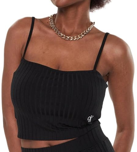 Calvin Klein Svart topp dam Rib Cropped Strappy Jeans, svart, XXL