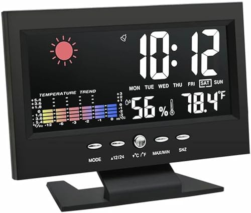 Weather Station, Digital Weather Forecast Clock with Large LCD Humidity, Temperature, Time Display, Hanging Holes and Stand, Comfort Alarm Clock, for Home Garden