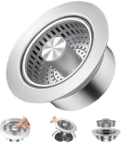 Fine jade2 3 in 1 tappo lavello cucina in acciaio inox e filtro lavandino cucina tappo di scarico con cestino anti-intasamento in acciaio inox 304, tappo pop-up, anti-intasamento