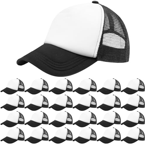 YFNVH Lot de 24 Casquettes Trucker Réglables à Sublimation, Noir et Blanc