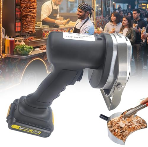 Cortadora de kebab y shawarma comercial, cuchillo automático for kebab y barbacoa de 0,5-8 mm con 2 cuchillas, cortadora eléctrica de kebab y shawarma con pala for asar carne y 2 baterías.
