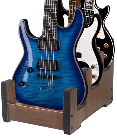 Inscrip Soporte de madera para guitarra, soporte para guitarra de tres niveles, soporte de suelo para guitarra eléctrica, guitarra acústica/bajo, soporte para instrumentos musicales para estudio