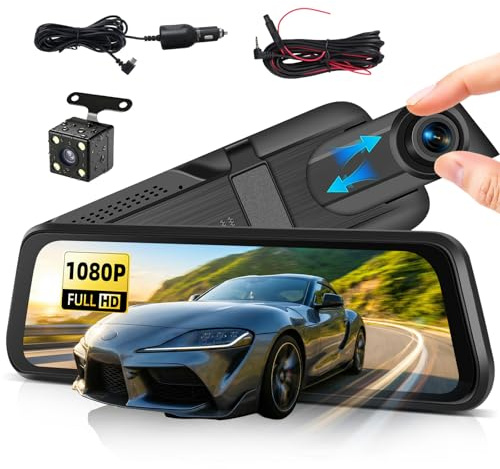 SIXWIN 1080P Spiegel Dashcam Auto mit Rückfahrkamera 9.66 '' HD Touch Screen Dashcam Rückspiegel mit Loop-Aufnahme,Nachtsicht,Bewegungserkennung, Rückfahrassistent,150 ° Weitwinkel