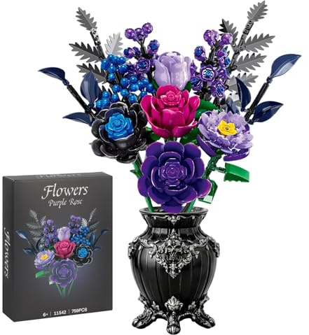runpeak Klemmbausteine Blumen Set, Gothic Künstliche Blumen Deko, Botanisches Modell zum Bauen für Erwachsene, Ideales Valentinstagsgeschenk für Frauen und Mädchen (759 Teile)