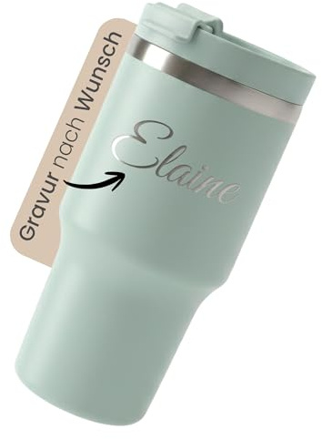 Kumpani Personalisierter Thermobecher mit Gravur – Tumbler, Deckel & Strohhalm – Geschenk mit Name oder Logo für Frauen, Männer, Kollegen & Mitarbeiter – Auslaufsicher (Sage, 20oz/590ml)