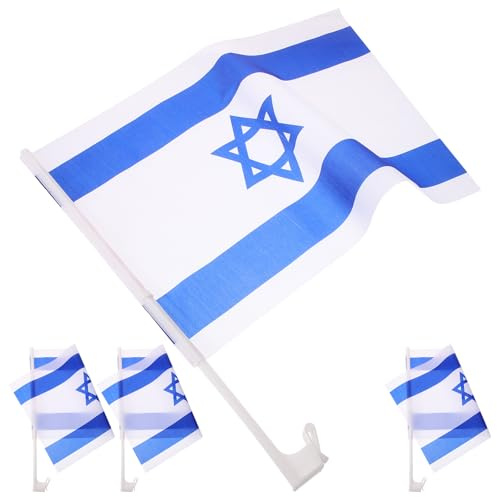 WHAMVOX Israel-Flagge Mit Mast Autofensterflaggen-Dekor Dekorative Nationalflagge Aus Polyester Wiederverwendbar Für Sportveranstaltungen Partys Und Fanartikel 4 Stück