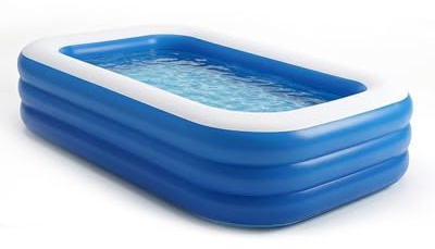 1.5M Blue & White Paddling Pool, Inflatable Family Pool for Kids & Adults, Outdoor Garden Summer Pool