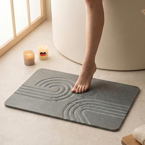 Homellence Diatomit Badmatta Snabbtorkande Halkfri - Kiselgur Badmatta Badrumsmatta Absorberande Antibakteriell - Stenbadmatta Duschmatta Natursten - stone bath mat 39x60 cm (Infinite Zen)