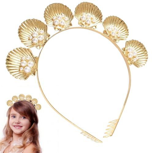 Simsky Muschel Haarreif für Damen & Kinder, Wunderschöner Meerjungfrau Haarreif mit Perlen und Muscheln, als Meerjungfrau Kostüm Accessoire für Karneval, Fasching, Cosplay, Strandparty & Mottopartys