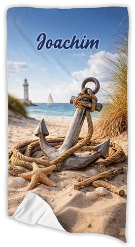 Unikatolo Handtuch mit Name personalisiert, Badetuch Duschtuch Strandtuch Saunatuch individuell Bedruckt für Erwachsene & Kinder (Anker, 100 x 180 cm)