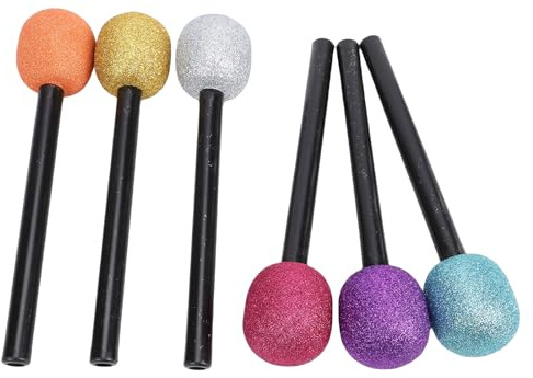 Srliya 6 Microfoni per Canto, Microfono Finto in Plastica per Spettacoli Sul Palco, Karaoke, Feste di Compleanno, Microfono Divertente Glitterato con Supporto, Accessori per Costu