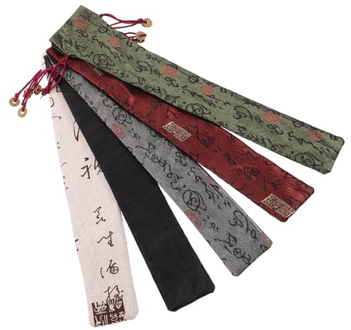Alasum Funda de Algodón para Abanico Plegable de Mano Cordón, Bolsa Tradicional China para Almacenamiento y Protección, Juego de 5 Unidades para Viajes y Regalos