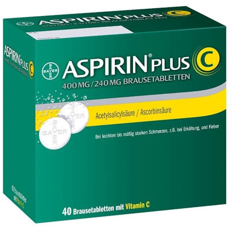 Aspirin Plus C - Erkältungsmittel mit Vitamin C - wirkt schnell gegen erste Erkältungsanzeichen wie Kopf-, Hals- und Gliederschmerzen - 1 x 40 Brausetabletten