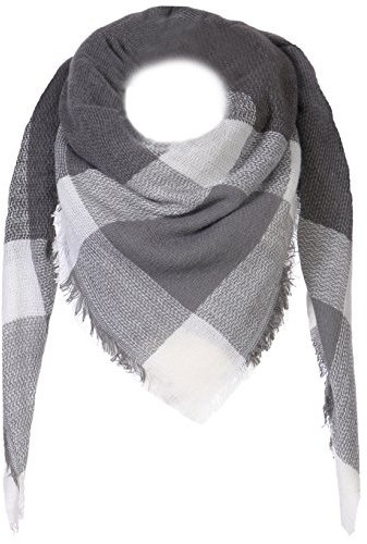 XXL Schal Karo kariertes 4 Eck Tuch Winterschal extra Warm und ohne kratzen Trend 2018 (Dunkelgrau/Grau/Weiß)