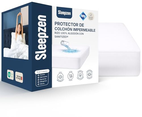 SLEEPZEN - Molton Matratzenauflage 160 x 200 cm Wasserdicht - Atmungsaktiv, Geräuscharm, 100% Baumwolle, Matratzenschoner 160 x 200, Hochwertige Qualität, Oeko-Tex®-Zertifiziert, Spannbetttuchform
