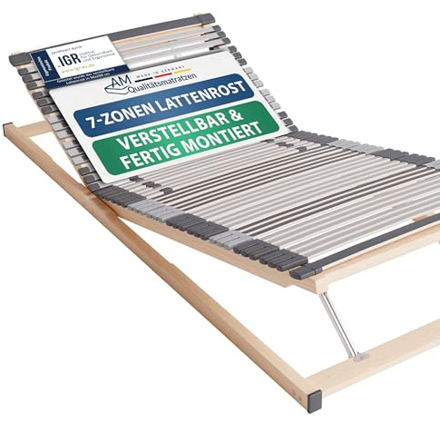 AM Qualitätsmatratzen 7 Zonen Lattenrost 80x190 verstellbar mit 44 Federleisten - Made in Germany - Verstellbarer Lattenrost 80x190 - Kopf und Fußteil - Holmabsenkung für Schulter und Becken