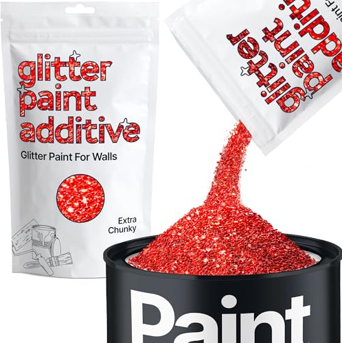 Hemway Red Glitter Paint Additive Extra Chunky 100g for Adding Sparkle | for Paints & Varnish | Paint Walls Sparkly Add to Emulsion, Acrylic or Lacquer Indoor