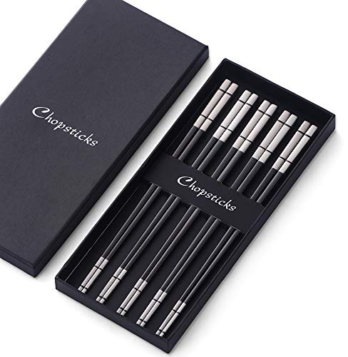 Do Buy Edelstahl Essstäbchen Schwarz 5 Paar Metall Sushi Stäbchen set Japanisch Koreanisch Stainless Steel Chopsticks 23,4cm Länge stäbchen spülmaschinenfest gut Geschenk für weihnachten/geburtstag