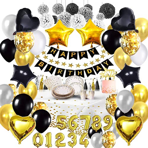 Bea's Party Pappteller gold weihnachten schwarz gold Weiss deko geburtstag mädchen geburtstagsdeko weiss gold geburtstag Partygeschirr Erwachsene Anzahl Luftballons 50 geburtstag mann frau