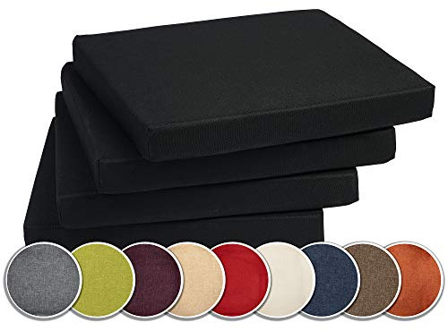 sunnypillow 4er Set Stuhlkissen mit Bindebänder - 40 x 40 x 5 cm - Sitzkissen Outdoor für Stühle/Bänke - Polsterauflage Sitzauflage Gartenkissen für Garten viele Farben zur Auswahl - Schwarz