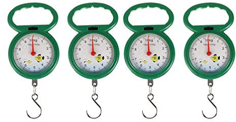 4 Stück Tragbare Federwaage Reisewaage Gramm Federwaage Haken Fischschuppen Hängende Kranwaage Kochwaage Angelwerkzeuge Kunststoff Täglicher Gebrauch Reisen Fischwaage